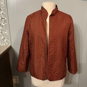 Alfred Dunner Rust Brown Quilted Jacket Embroidered Collared (Women's Petite 12)